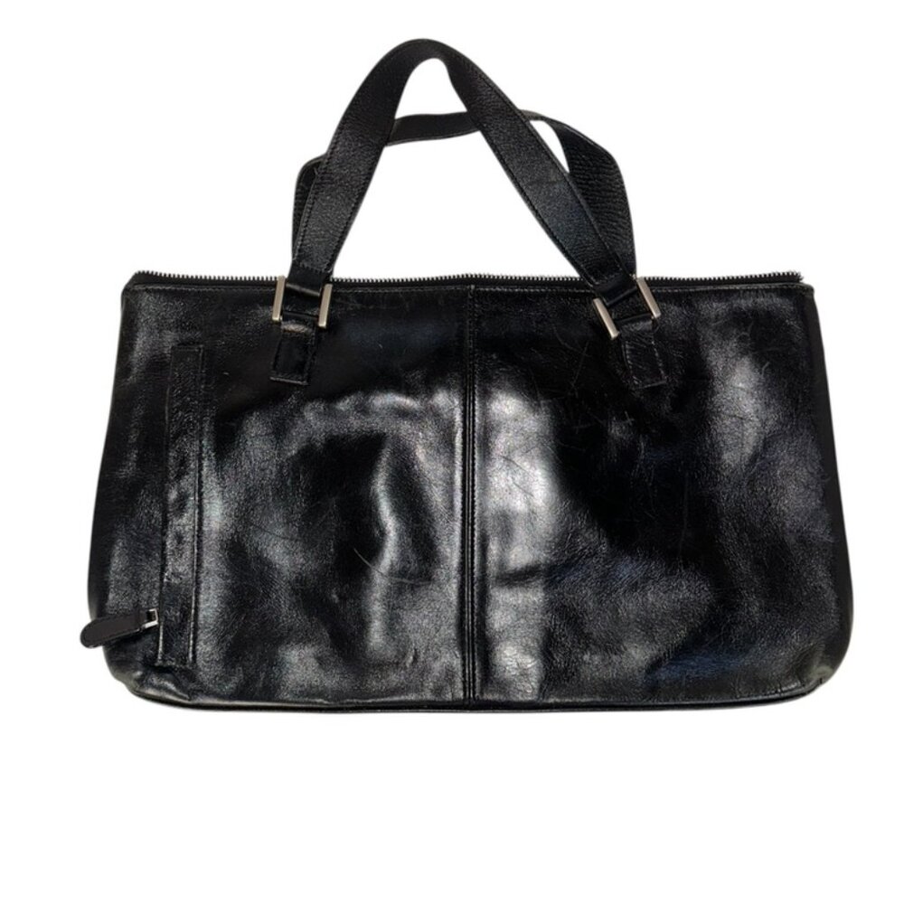 latico black shiny leather orange lined shoulder hand bag purse